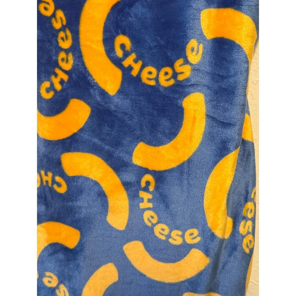 Kraft Mac & Cheese Velvet Soft Throw Blanket Blue Yellow Macaroni 60x70 Novelty